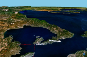 Vue satellite de la chaîne du Pélion et du golfe Pagasétique.