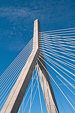 Detail of the cabling and tower on the bridge