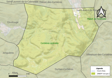 Carte des ZNIEFF de type 2 sur la commune.