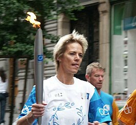 Ingrid Berghmans met de Olympische vlam in Brussel