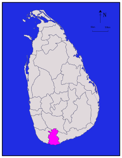 Map of Sri Lanka with Matara District highlighted