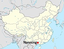 Landakort sem sýnir legu Nanning borgar í sjálfstjórnarhéraðinu Guangxi í Kína.