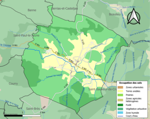 Carte en couleurs présentant l'occupation des sols.