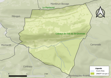 Carte des ZNIEFF de type 2 sur la commune.