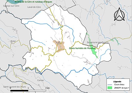 Carte de la ZNIEFF de type 1 sur la commune.