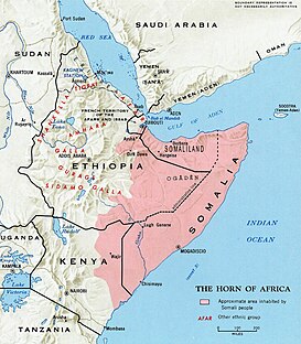 Regiones somalíes que conformarian la Gran Somalia, incluyendo el Ogadén