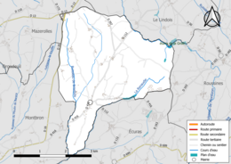 Carte en couleur présentant le réseau hydrographique de la commune