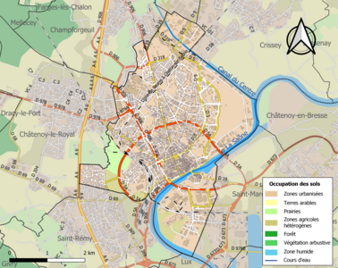 Carte en couleurs présentant l'occupation des sols.