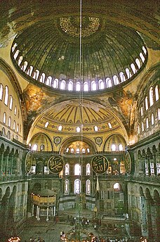 The 6th-century Hagia Sophia's upper dome acts as a roof lantern