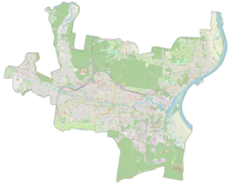 Mapa konturowa Bydgoszczy, po prawej znajduje się punkt z opisem „Śluza Czersko Polskie”