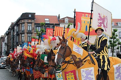 Noble riders honouring Emperor Charles V during the Ommegang