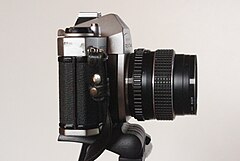 Appareil reflex Pentax Spotmatic avec un objectif de 150 mm