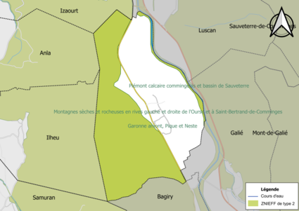 Carte des ZNIEFF de type 2 sur la commune.