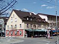 Fountain roundabout with restaurant