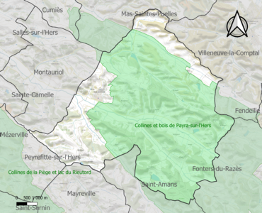 Carte de la ZNIEFF de type 1 sur la commune.