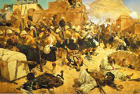 Le 92e régiment d'infanterie (Gordon Highlanders) à la bataille de Kandahar (1880) lors de la deuxième guerre anglo-afghane, par Richard Caton Woodville.