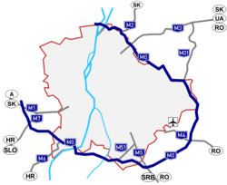 Az M0-s gyorsforgalmi út sematikus nyomvonala