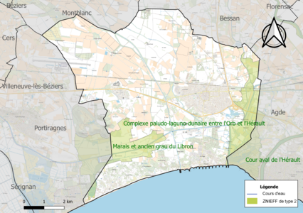 Carte des ZNIEFF de type 2 sur la commune.