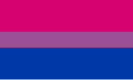 Ein Foto der Flagge der Bisexuellen ist zu sehen. Sie besteht von oben nach unten aus einem breiten Streifen in dunkelrosa, einem deutlich schmaleren hellvioletten Streifen sowie einem erneut breiten Streifen in dunkelblau.