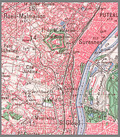 Carte en couleurs des territoires des communes de Suresnes et Saint-Cloud