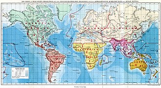 map of the world divided into Wallace's six biogeographical regions