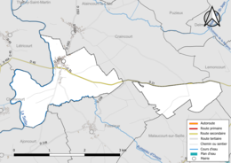 Carte en couleur présentant le réseau hydrographique de la commune