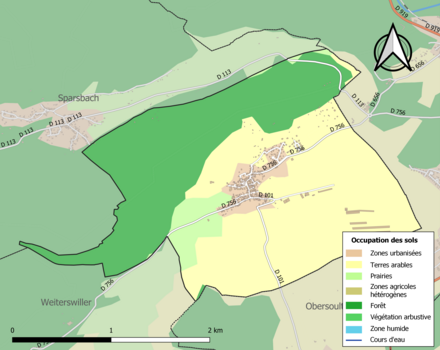 Carte en couleurs présentant l'occupation des sols.