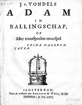 Titelpagina van de eerste uitgave, 1664. Het motto 'prima malorum causa' ('de eerste oorzaak van het kwaad'), komt uit Gaius Valerius Flaccus' Argonautica VII, 37-38.[1]