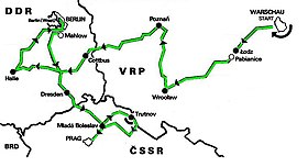 Karte 42. Internationale Friedensfahrt 1989 Warschau-Berlin-Prag