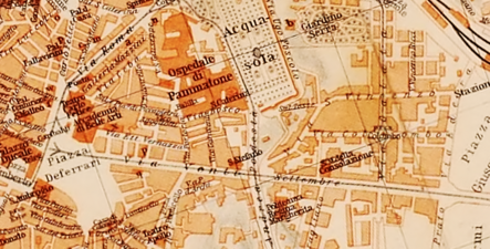 The central area corresponding to Via Giulia, Via della Consolazione, and Via Porta Pia, map published in 1906,[5] after the construction of Via XX Settembre.