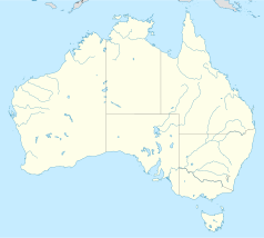 Mapa konturowa Australii, na dole nieco na prawo znajduje się punkt z opisem „Mount Torrens”