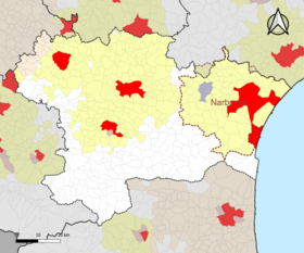 Localisation de l'aire d'attraction de Narbonne dans le département de l'Aude.