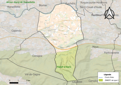 Carte de la ZNIEFF de type 2 sur la commune.