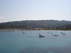 View of Macinaggio bay and Rogliano (on the hill) in background