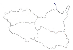 Mapa konturowa kraju pardubickiego, blisko centrum na lewo znajduje się punkt z opisem „Řestoky”