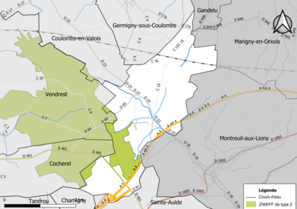 Carte des ZNIEFF de type 2 de la commune.