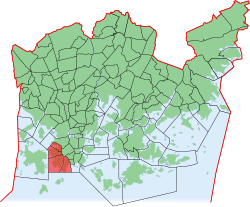Kaupungin kartta, jossa Länsisatama korostettuna. Helsingin kaupunginosat