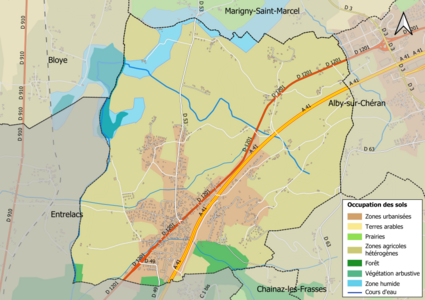 Carte en couleurs présentant l'occupation des sols.