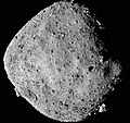 Image 22 101955 Bennu Photograph credit: NASA / OSIRIS-REx 101955 Bennu is a carbonaceous asteroid discovered by the Lincoln Near-Earth Asteroid Research project in 1999. Bennu has a roughly spheroidal shape, an effective diameter of about 484 m (1,588 ft), and a rough, boulder-strewn surface. It is a potentially hazardous object, with a cumulative 1-in-2,700 chance of impacting Earth between 2175 and 2199. It is named after the Bennu, an ancient Egyptian bird deity associated with the Sun, creation, and rebirth. This mosaic image of Bennu consists of twelve PolyCam images taken by NASA's OSIRIS-REx spacecraft from a range of 24 km (15 mi). The primary goal of the mission is to collect a sample from the asteroid's surface, which is scheduled to take place on October 20, 2020, and return the sample to Earth for analysis. More selected pictures