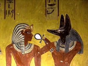 Anubis donnant le souffle de vie à Thoutmôsis IV - KV43 Vallée des Rois.