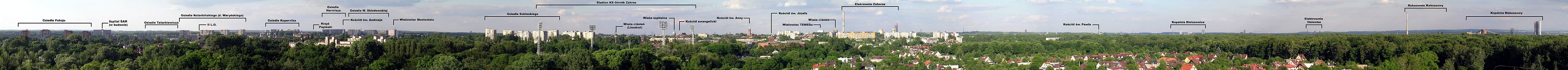 Stara panorama Zabrza (nieistniejące obiekty: szpital ŚAM, wieża ciśnień Linodrutu oraz część likwidowanej kopalni Makoszowy)