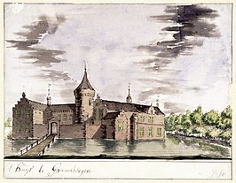 Tekening van de havezate uit ca. 1725, toegeschreven aan Jacobus Stellingwerff