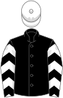 Black, white horses head, white chevrons on sleeves, white cap