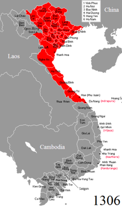 Wilayah Dinasti Trần pada tahun 1306, setelah pernikahan putri Vietnam Huyền Trân dan raja Champa Chế Mân. Provinsi Thuận Hóa diserahkan kepada Đại Việt.