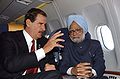 President Vicente Fox and Prime Minister Manmohan Singh flying to Scotland to attend the 31st G8 summit; 2005.