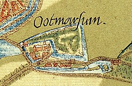 De commanderij rond 1550, met linksboven de wallen van Ootmarsum