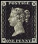 Premier timbre postal au monde : "the Penny Black", Royaume-Uni de Grande-Bretagne et d'Irlande, 1840.