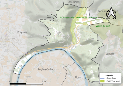 Carte des ZNIEFF de type 2 sur la commune.