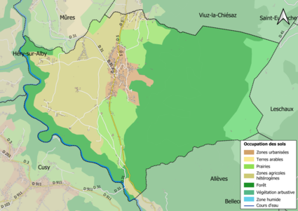 Carte en couleurs présentant l'occupation des sols.