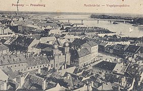 Urbopanoramo kun ponto kaj sinagogo en 1914